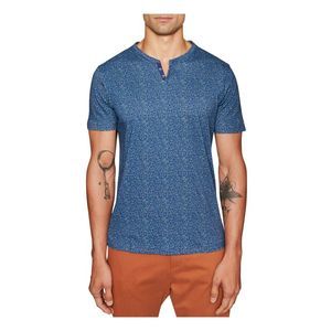 TALLIA SPORT Mens Blue Printed Short Sleeve Slim Fit Knit Henley Shirt L